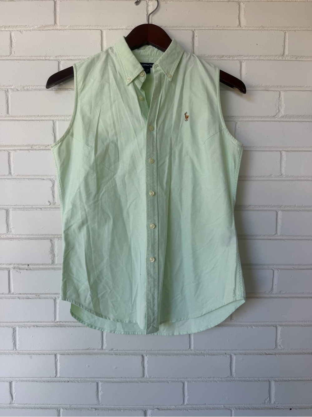Ralph Lauren Sleeveless Button-Down Shirt in Pale Mint - Picture 1 of 6